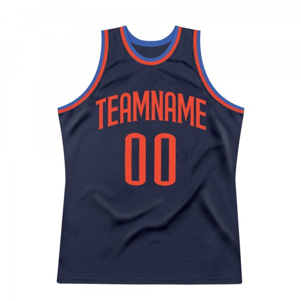 Men's Custom Navy Orange-Blue Authentic Throwback Basketball Jersey