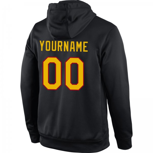 Men's Custom Stitched Black Gold-Red Sports Pullover Sweatshirt Hoodie