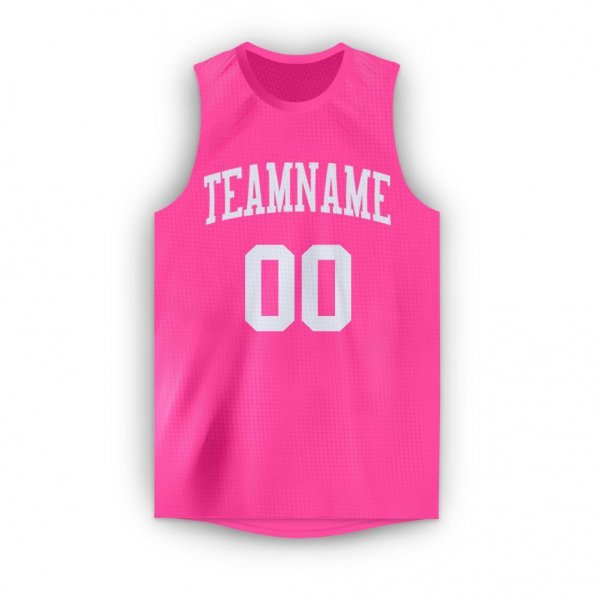 Men's Custom Pink White Round Neck Basketball Jersey