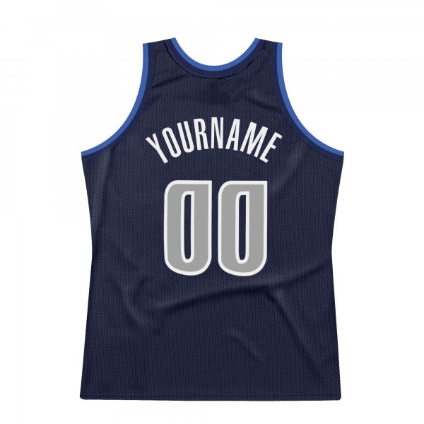 Men's Custom Navy Silver Gray-Blue Authentic Throwback Basketball Jersey